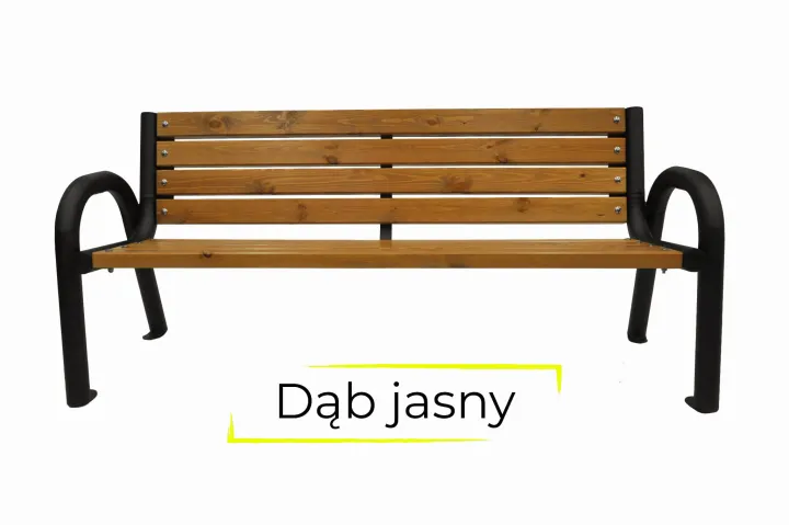 Ławka ogrodowa z metalowymi nogami na białym tle